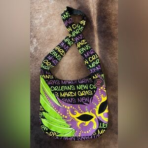 Robin Ruth Mardi Gras Mask Crossbody Bag in Purple, Green & Yellow
